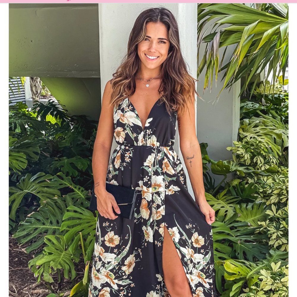 Black Floral Halter Neck Maxi Dress